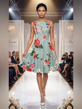 Floral A-Line Midi Dress with Scoop Neck